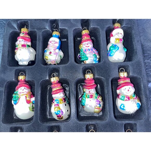 Set Of 16 Handcrafted Glass Snowman Ornaments Hand Crafted Original Box - Picture 4 of 6